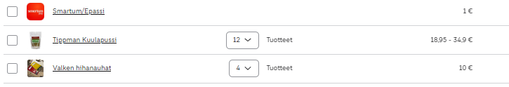 Luodaan ePassi/Smartum/Palvelunimi tuote, joka on 1€ arvoinen.